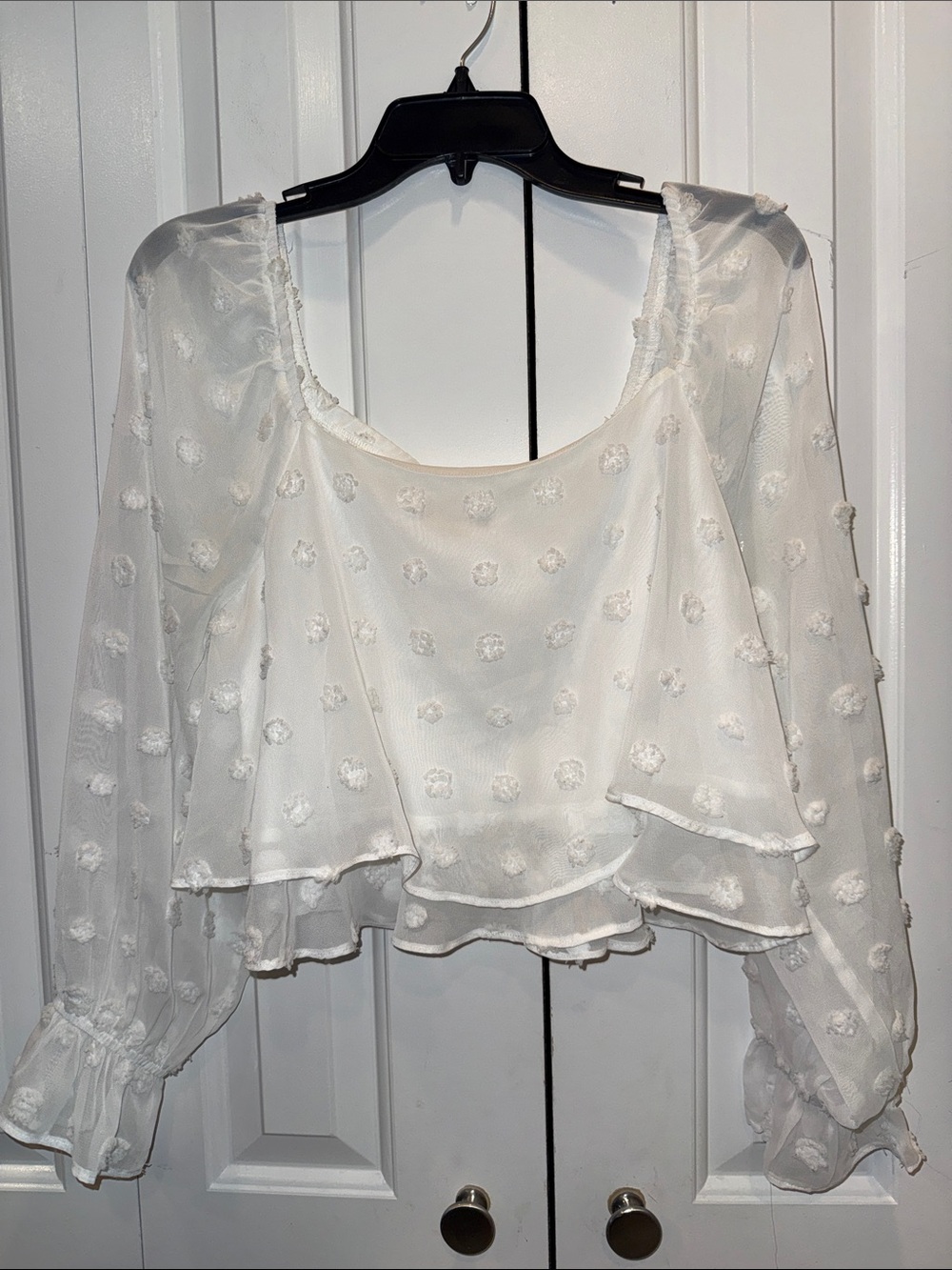 Altar'd State Cream Swiss Dot Ruffle Crop Blouse